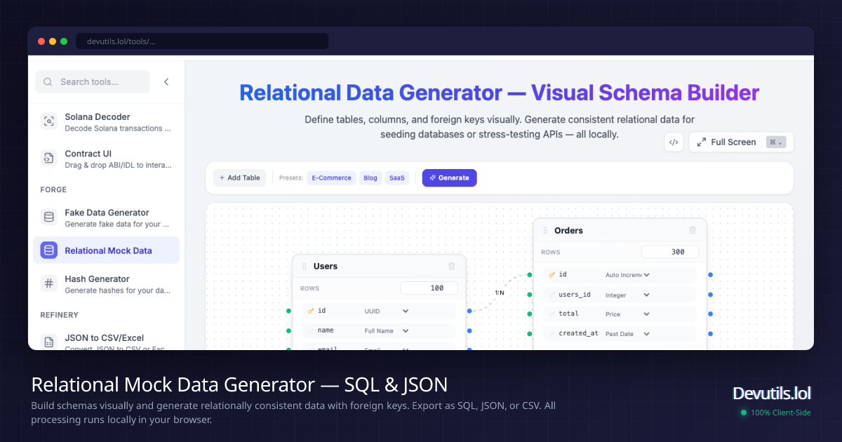 Relational Mock Data Generator — SQL & JSON | Devutils.lol