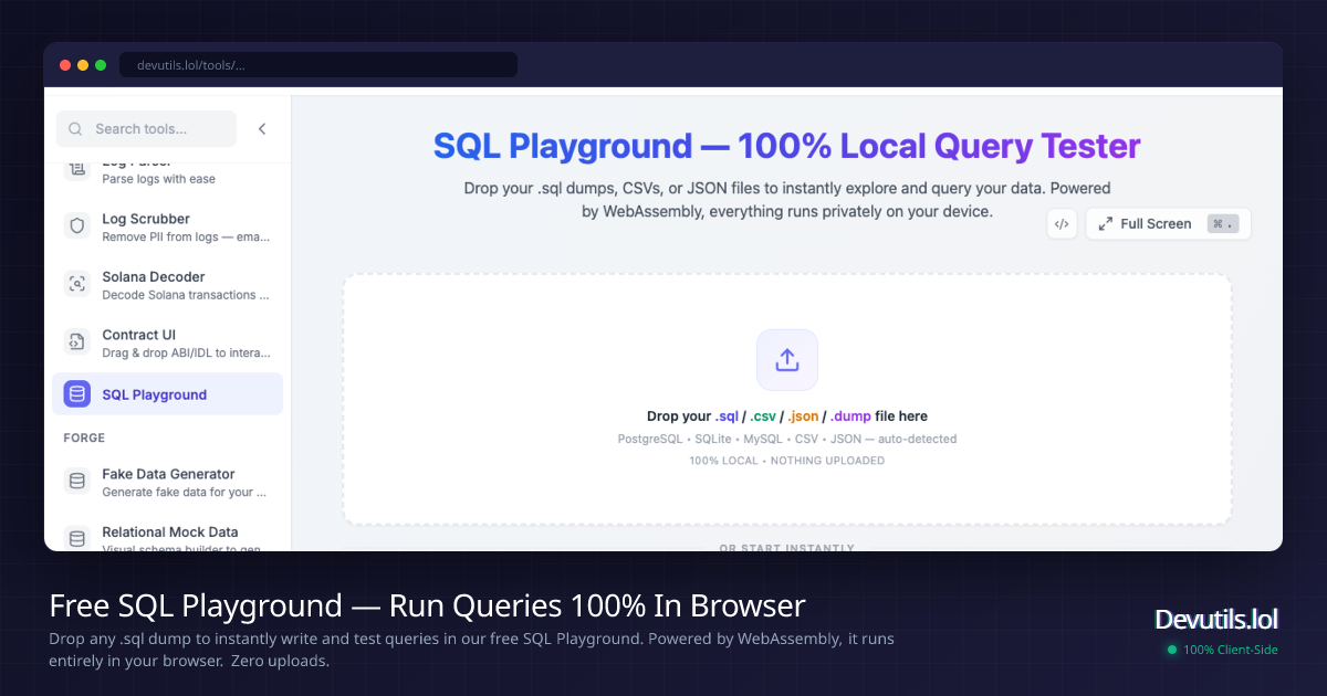 Free SQL Playground — Run Queries 100% In Browser | Devutils.lol